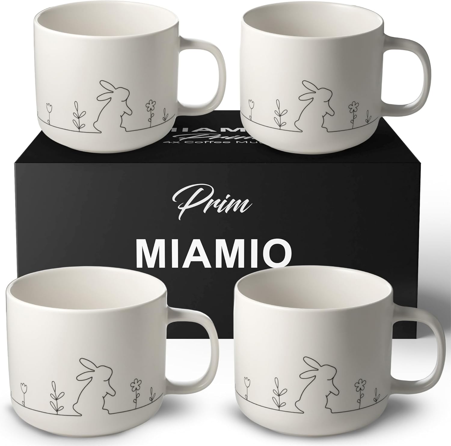 MIAMIO – Spring Cup Set / 4 × 15 oz ceramic coffee cups in pastel colors/large coffee and tea cups in a modern design – gift for women/men for Easter and spring – Prim Collection (Pastel)