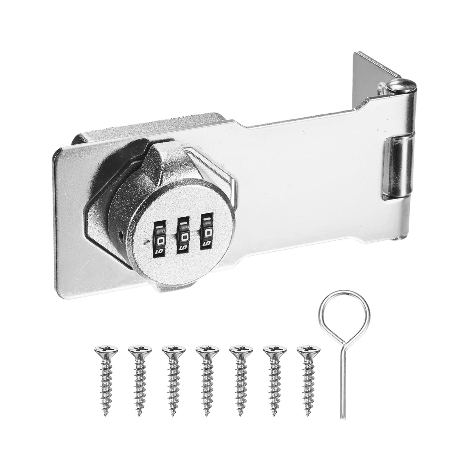 M METERXITY Keyless Combination Lock, 4.3" Zinc Alloy Mechanical Password Twist Knob Hasp Locks Latch, 90/180 Degree Barn Door Lock for Cabinet/Closet/Garage/Drawers/Garden/Bathroom [Silver]