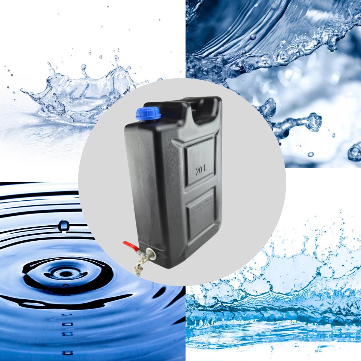 Bidón de agua de 20 l de plástico, depósito de agua con grifo, bidón de agua potable, depósito de agua, bidón de plástico, para casa, jardín, coche y camping, etc., cierre hermético
