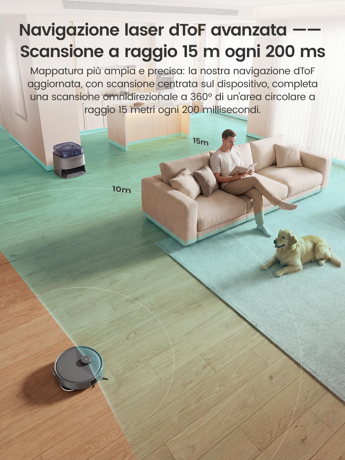 LEFANT M3 Ultra Robot Aspirapolvere Lavapavimenti con Mappatura, 23000Pa, Laser dToF, Evitamento PSD, Mop Rotanti con Lavaggio a 75°C e Asciugatura, Autosvuotamento 3,2L, WiFi 2.4G/5G, Alexa/App