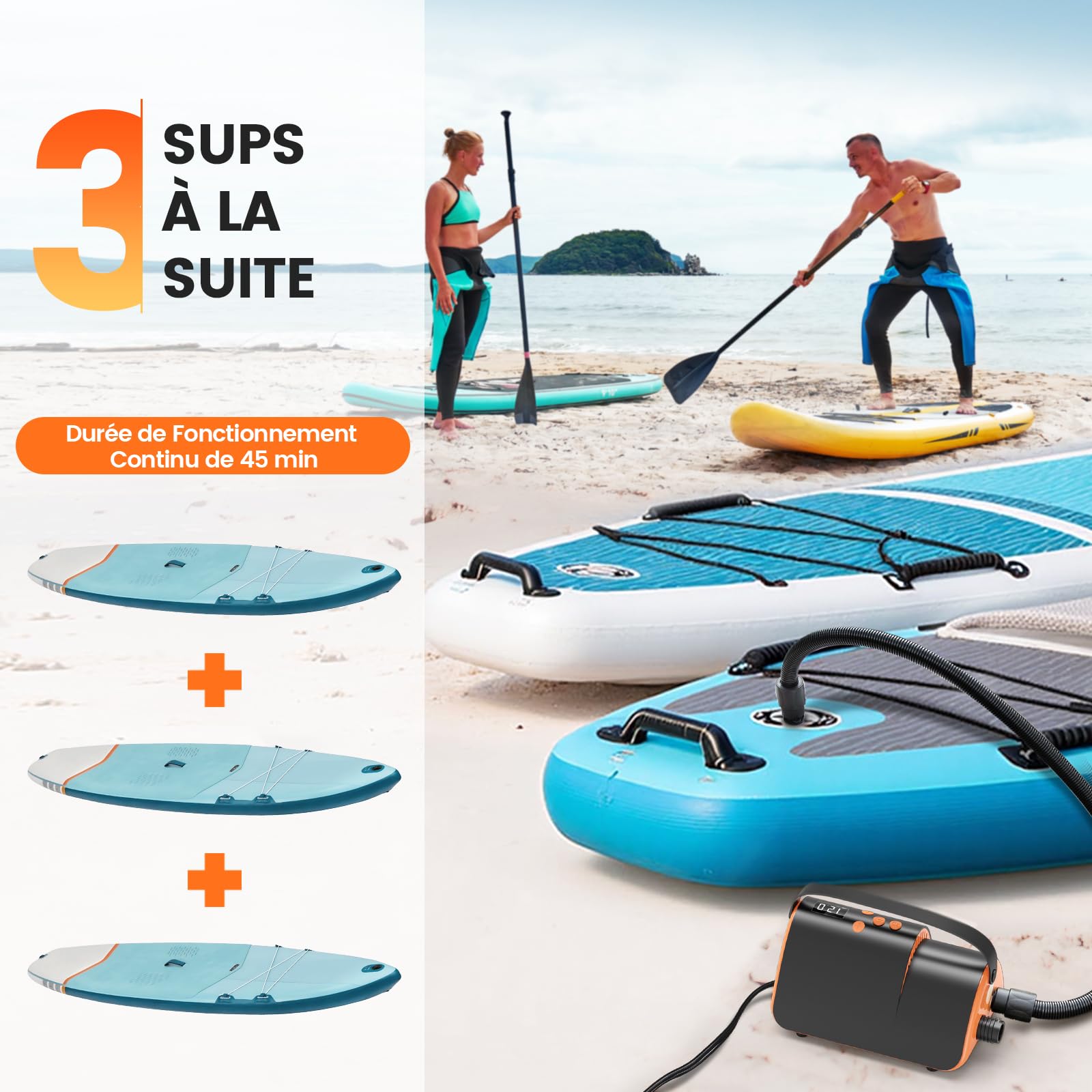 Pompe Automatique 20 Psi Gonfleur électrique 12V 20PSI Accwork - 7 Embouts Pour SUP, Bateaux, Matelas - Arrêt Automatique Gonfleur électrique 20 Psi Accwork Sup Bateaux 12v