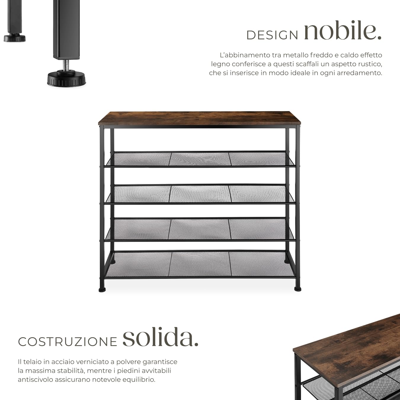 tectake® Scarpiera 100x30,5x93 cm, Scarpiera Salvaspazio slim, 4 Ripiani Rete, Scaffale Scarpe Uomo, Scarpe Donna, Stivali, Ideale Ingresso, Corridoio, Soggiorno, Stile Industriale - Legno Scuro