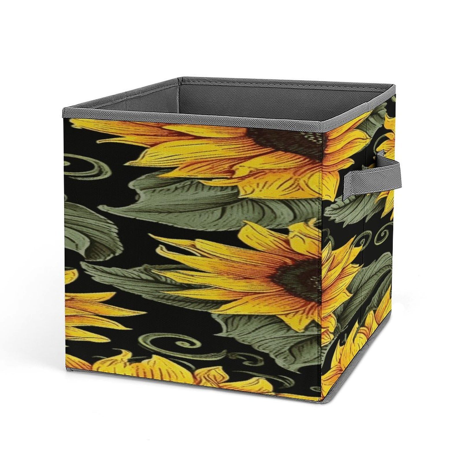 Fodpand Style Floral Sunflower Storage Cubes Foldable Decorative Fabric, Storage Bins Baskets With Handles, Closet Organizers And Storage For Home, Office,Closet, Clothes