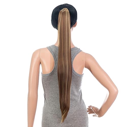 Miniatura 9 de Extensiones de pelo sintético SWACC con clip de pinza de 28pulgadas de largo, lacio, para mujer