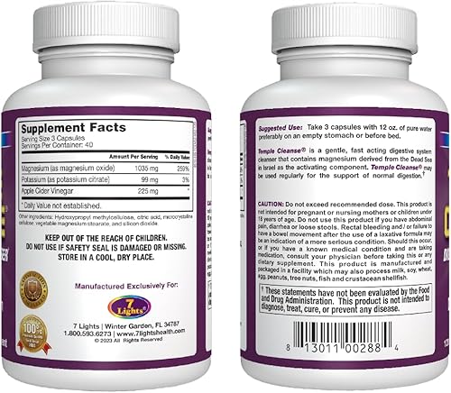 Miniatura 9 de Temple Cleanse 120 cápsulas  Oxígeno y Magnesio del Mar Muerto Limpieza de Colon Detox, alivio del estreñimiento de acción rápida, sin