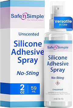 Safe n Simple Silicone Medical Adhesive Spray - 2oz Bottle - Versatile No Sting Skin Adhesive Spray and Medical Skin Glue for Ostomy Supplies, Diabetic Sensors, Bandages, Odor-Free, Water-Resistant