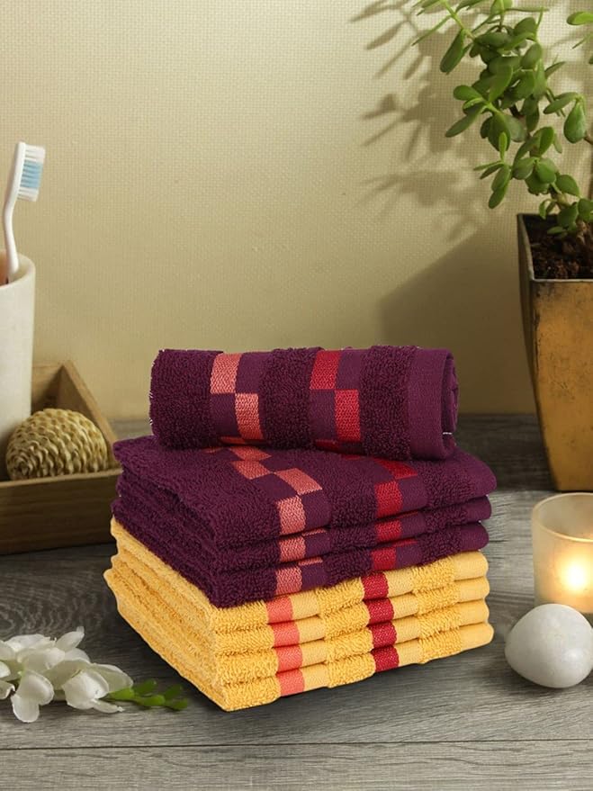 Bianca Super Soft Turkish Terry Towel 100% Mercerised Cotton -8pc Face Towel (Sonoma) – Large, Super Absorbent, Anti Bacterial, Quick Dry Technology – for Men, Women, Gym, Kitchen Solid-Wine/Gold at Rs. 369