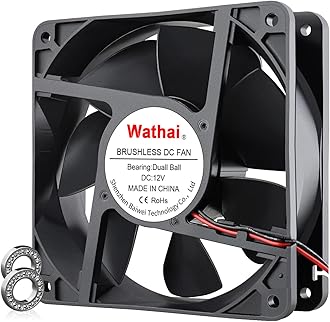 Wathai 120mm x120 x 38mm 12V 2Pin Dual Ball 12cm Industrial Cooling Fan High Airflow for Refrigerators, Electronics, Industrial Equipment, Caravans