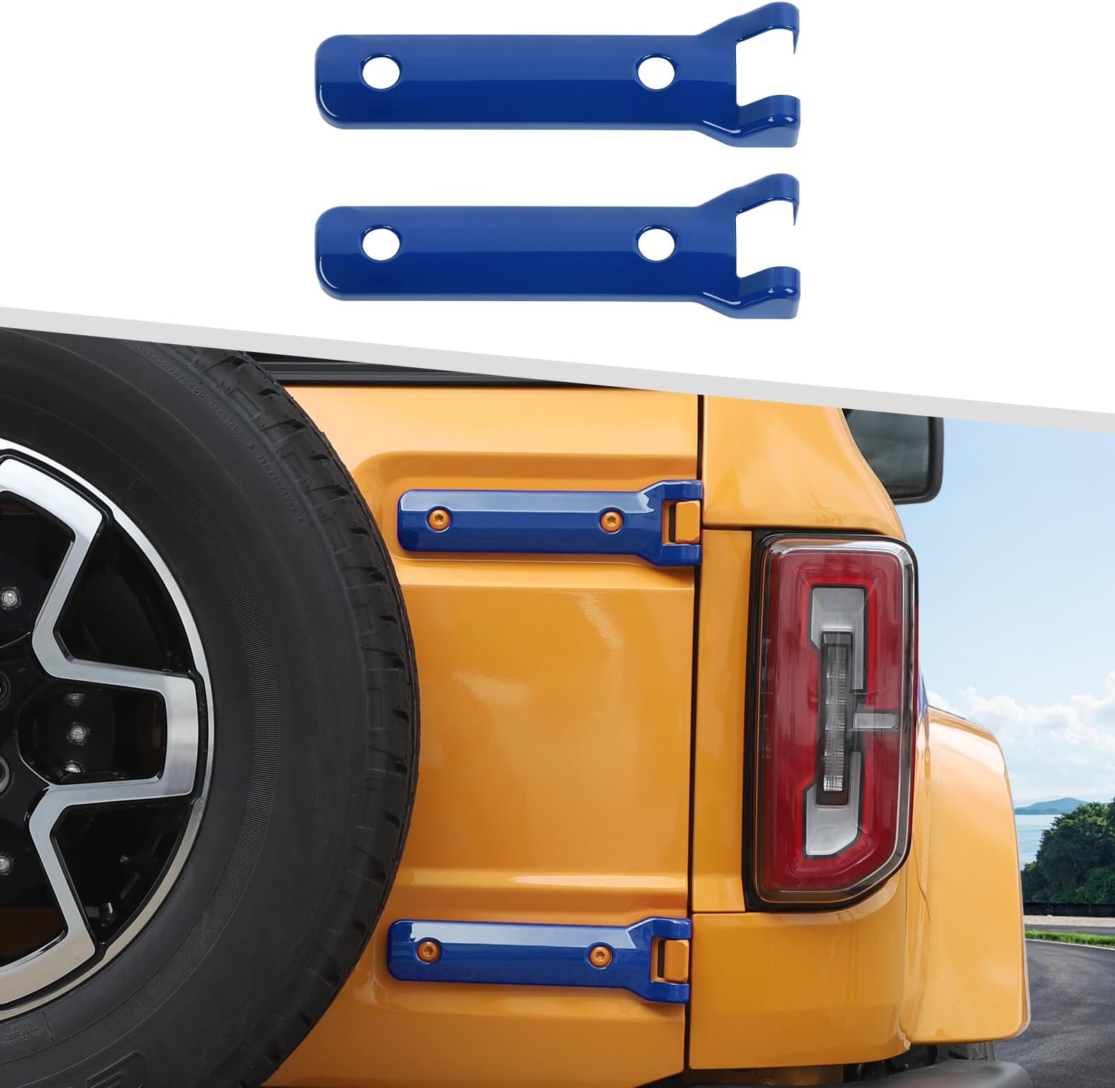 Jimen Compatible with Ford Bronco 2021-2022, Rear Door Tailgate Hinge Cover Exterior Trim Accessories (Blue)