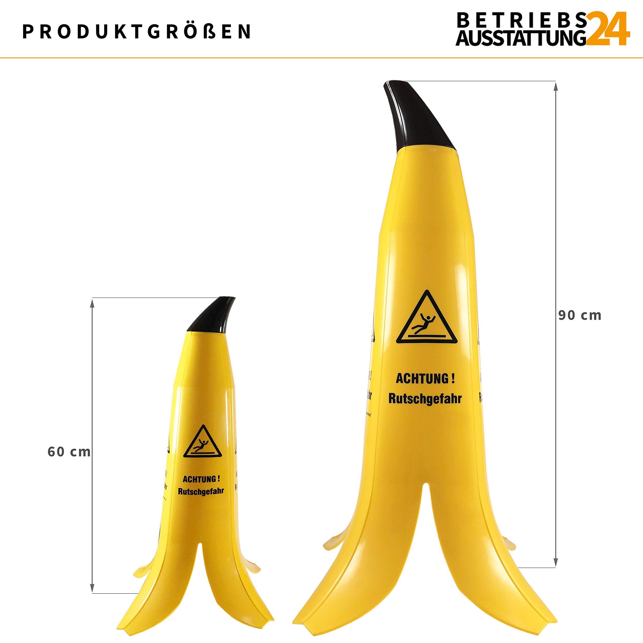 Warnbanane „Achtung! Rutschgefahr“ - Warnaufsteller in Bananenoptik - 4-seitig Bedruckt - Stapelbar - Signalgelb - Größe (90 cm, Gelb)