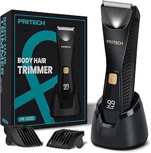 PRITECH Manscape Body Hair Trimmer - Waterproof Pubic Hair Ball Trimmer, Ceramic Blade Shavers Electric Razors for Men with USB-C Charging, Wet/Dry Use, Nick-Free Mens Grooming Kits, Gifts for Men