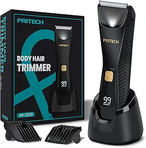 PRITECH Manscape Body Hair Trimmer for Men - Waterproof Pubic Hair Ball Trimmer, Ceramic Blade Electric Body Shavers for Men with USB-C Charging, Wet & Dry Use & Nick-Free Design, Sensitive Skin Safe