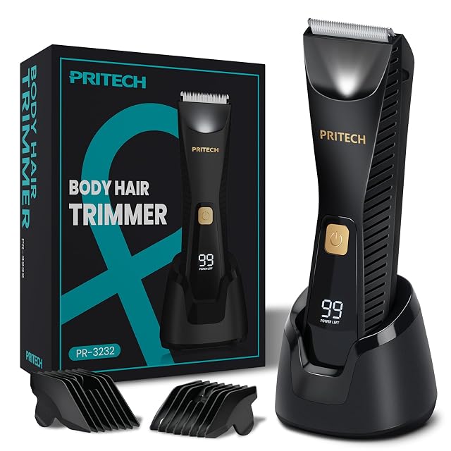 PRITECH Manscape Body Hair Trimmer for Men - Waterproof Pubic Hair Ball Trimmer Ceramic Blade Electric Razor Body
