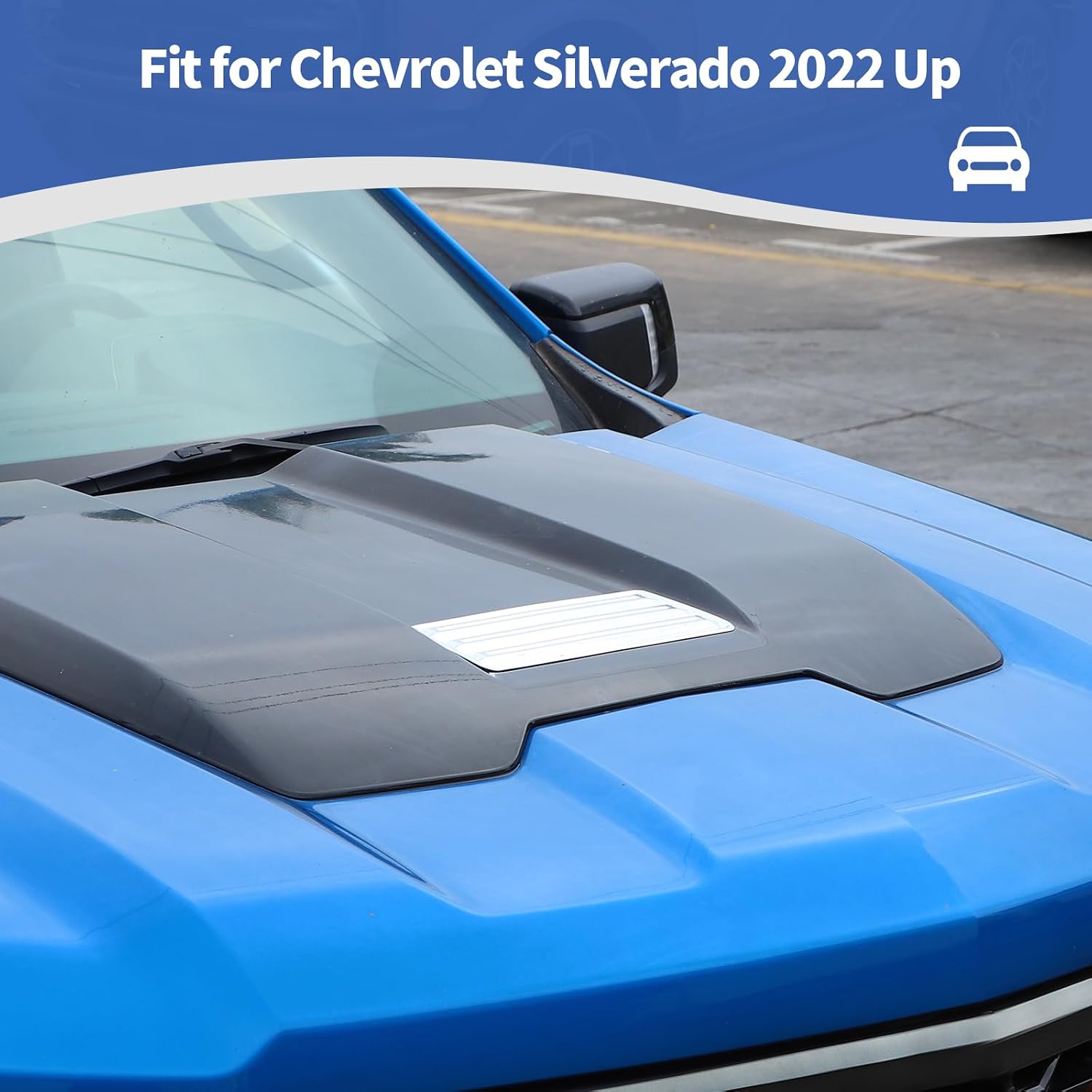 for Silverado Hood Scoops Trim Cover Decal Chrome for Chevrolet Silverado 2022-Present Chrome Exterior Accessories