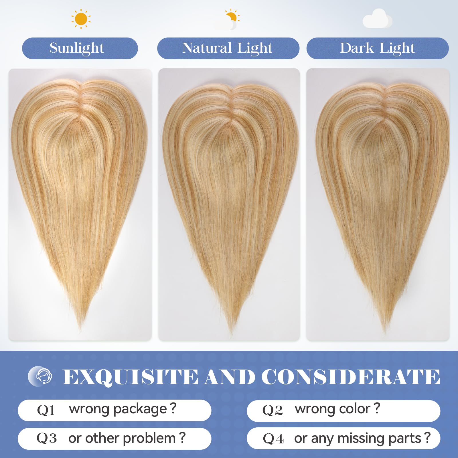HAIRCUBE Echthaar-Haarteil ohne Pony für Damen，5x5,5 Zoll Basis，14 Zoll Hellblond & Platinblond，zur Deckung von grauen Ansätzen und dünner werdendem Haar