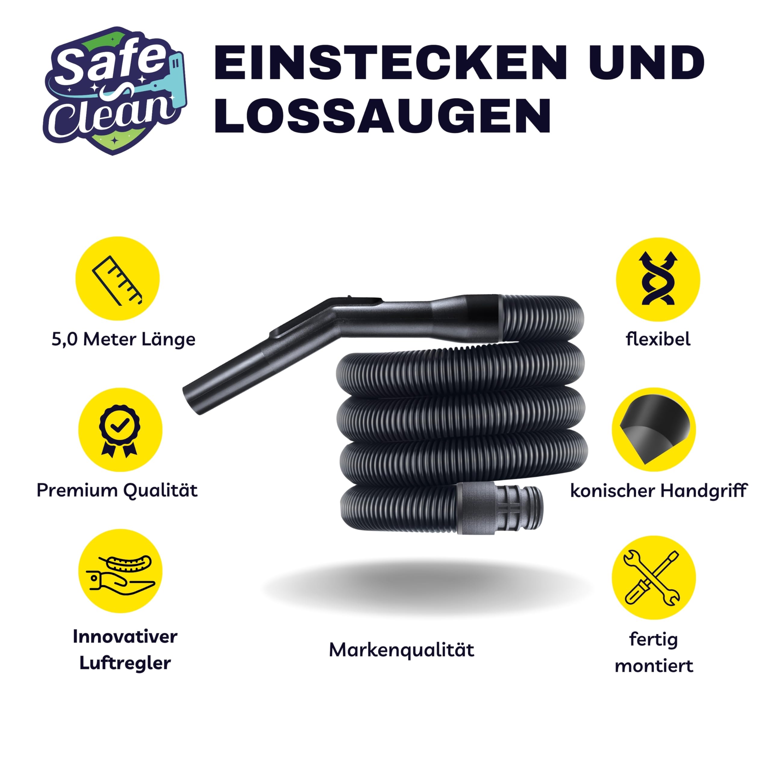 SAFE 'N CLEAN Tubo di aspirazione, 2-5 m, diverse lunghezze per Kärcher T7 T8 T9 T10 T11 T12 T15, ricambio alternativo all'originale 28891000/2.889-100.0 - 5 m