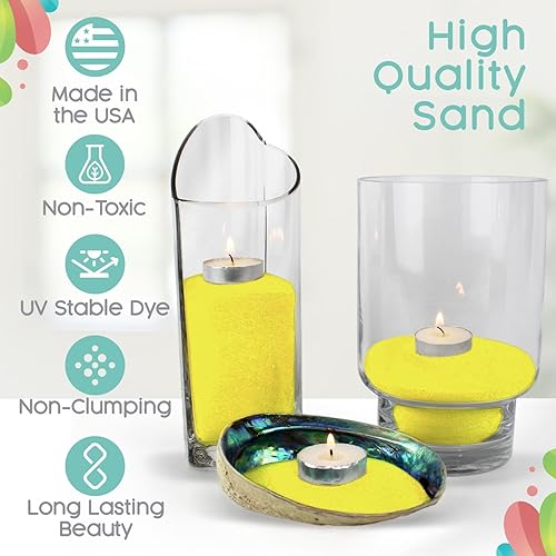 Vista 32 de Arena de unidad amarilla canaria, 1 libra (16 onzas), arena de color amarillo pastel para bodas, relleno de jarrón, decoración del hogar, Canarias