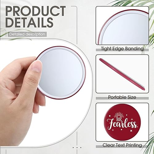 Miniatura 5 de Hoolerry 48 piezas de espejo compacto inspirador rojo a granel redondo de 2.8 pulgadas, espejo de vidrio para maquillaje, espejo de bolsillo