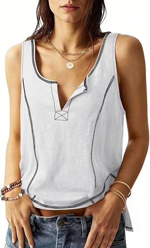 TICTICMIMI Womens Tank Tops Summer V Neck Sleeveless T Shirts Basic Tee Loose Fi