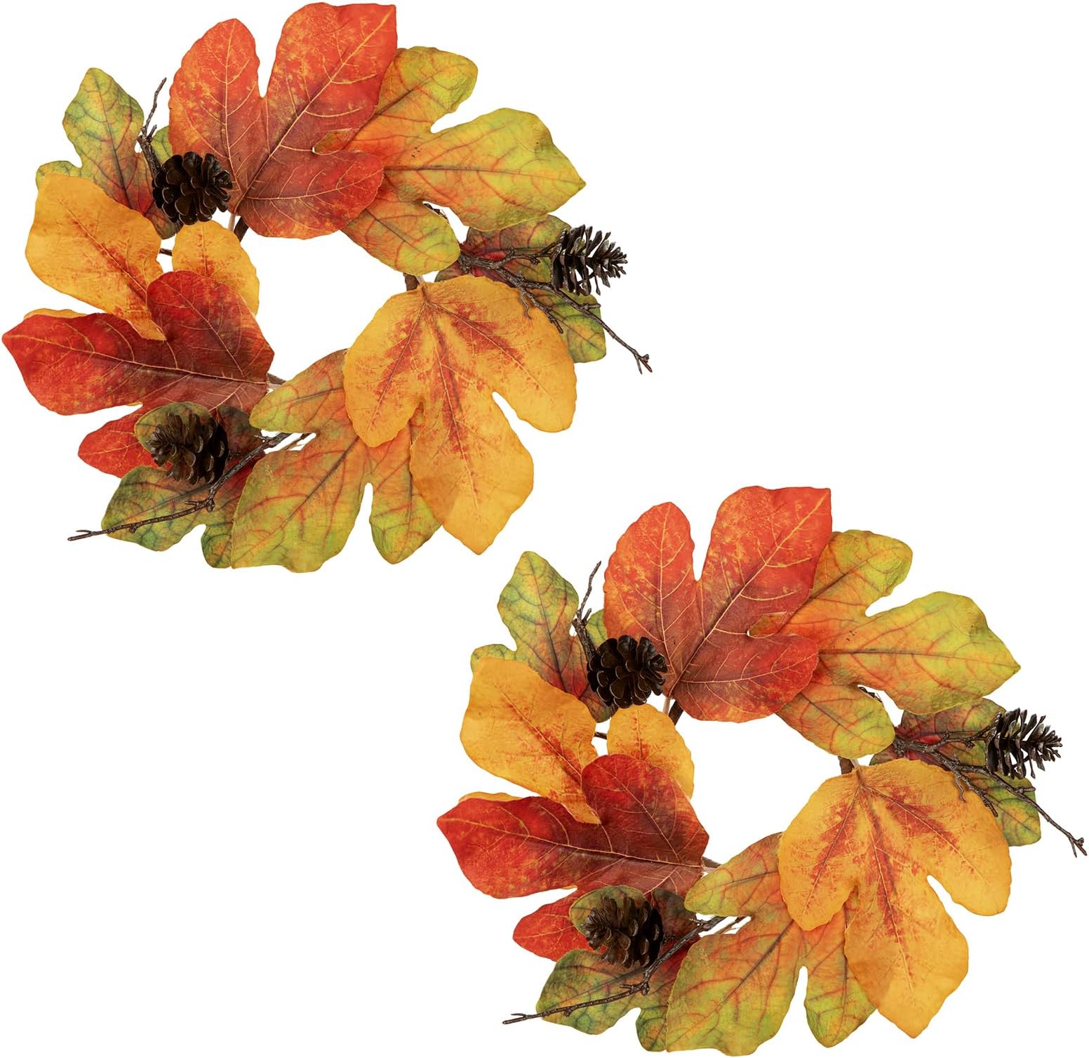 Hollyone 2Pcs Artificial Fall Wreaths for Front Door 12" Small Autumn Maple Leaf Wreath Pine Cones for Farmhouse Indoor Outdoor Window Wall Door Harvest Thanksgiving Party Fall Decoration