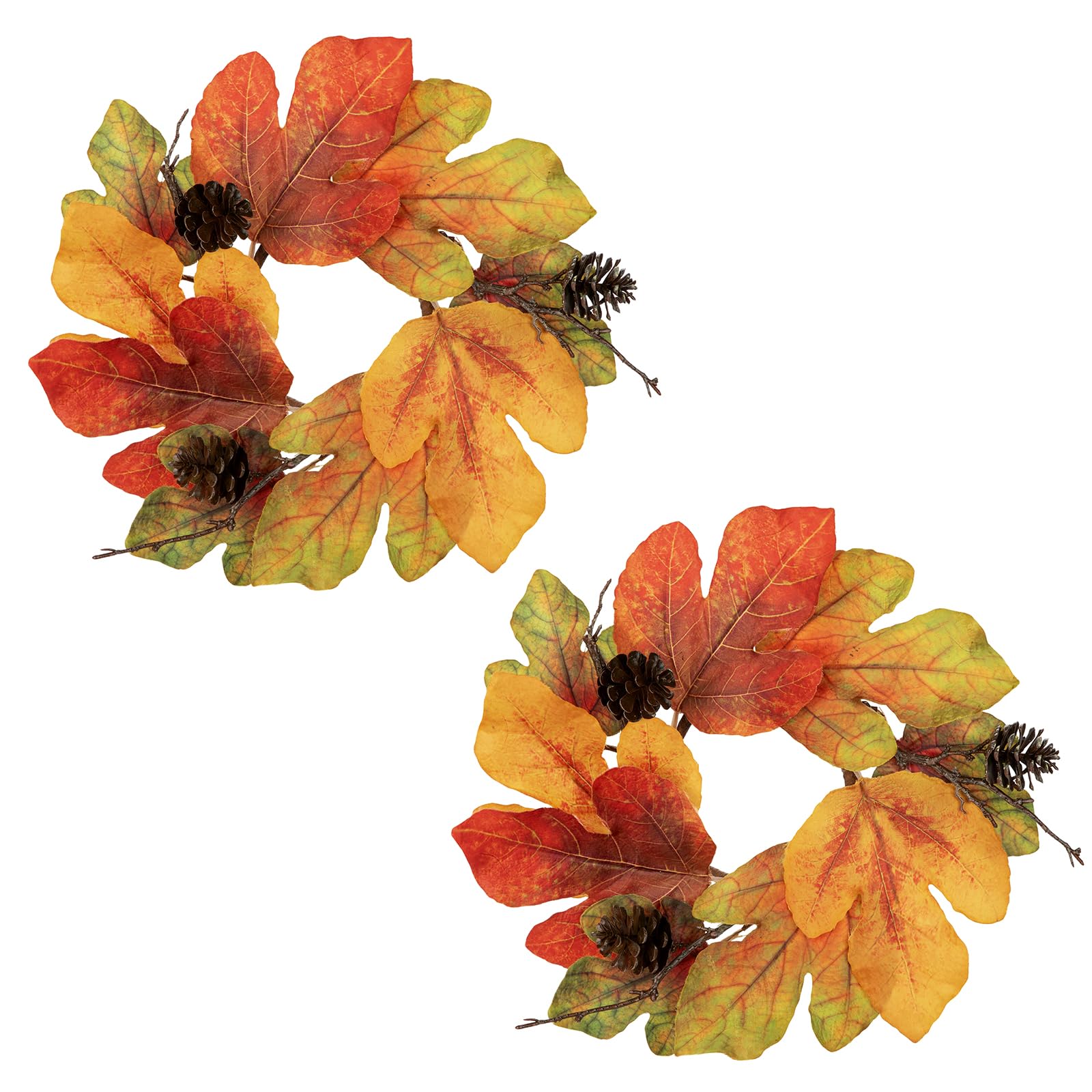 Hollyone 2Pcs Artificial Fall Wreaths for Front Door 12" Small Autumn Maple Leaf Wreath Pine Cones for Farmhouse Indoor Outdoor Window Wall Door Harvest Thanksgiving Party Fall Decoration