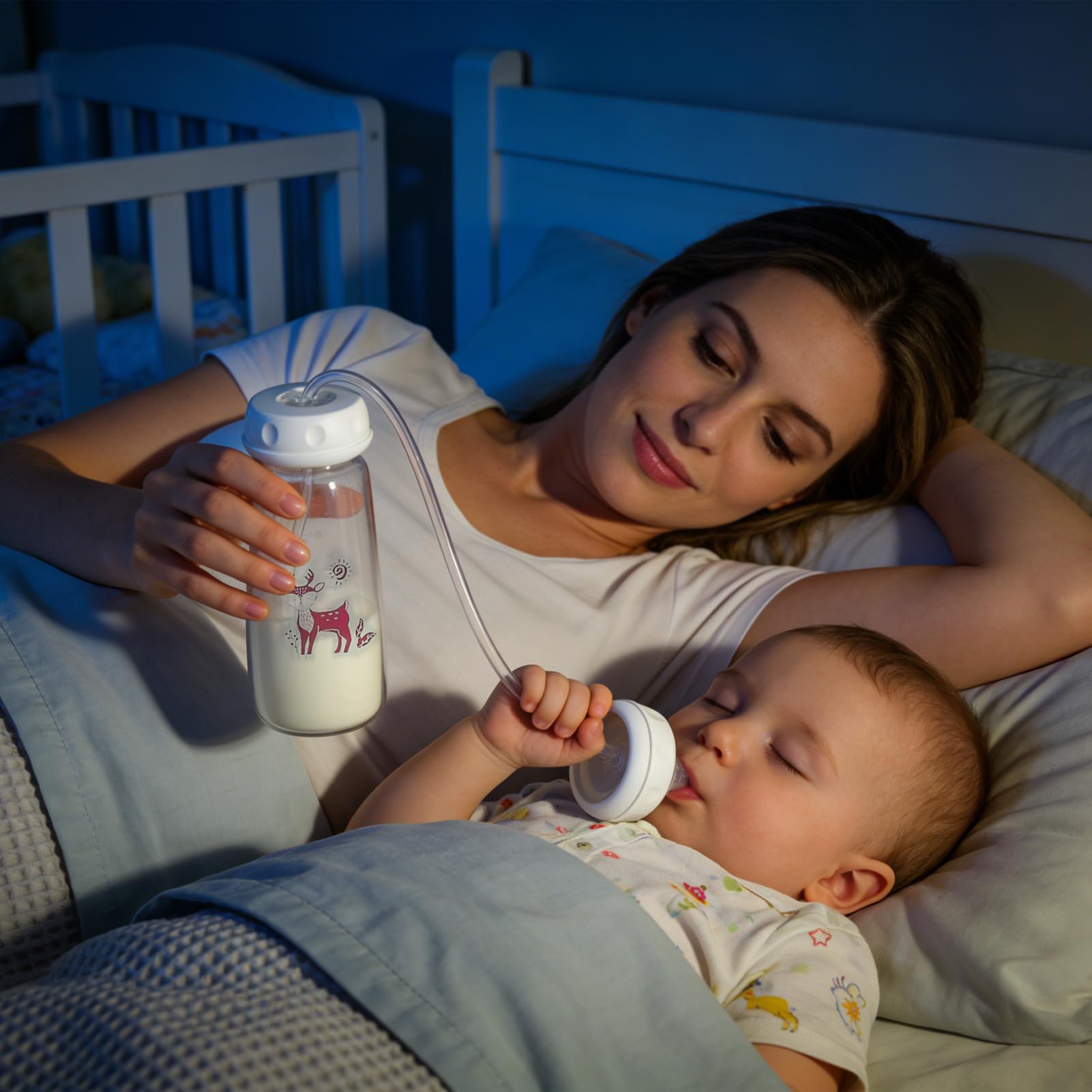 Alimentador De Silicona 240ml Con Tetina Y Pajita, Cuello Ancho Portátil Antideslizante, Silicona Manos Libres Biberón, Para Padres Interior Exterior Hogar Dormitorio Cocina Guardería Hotel - 3