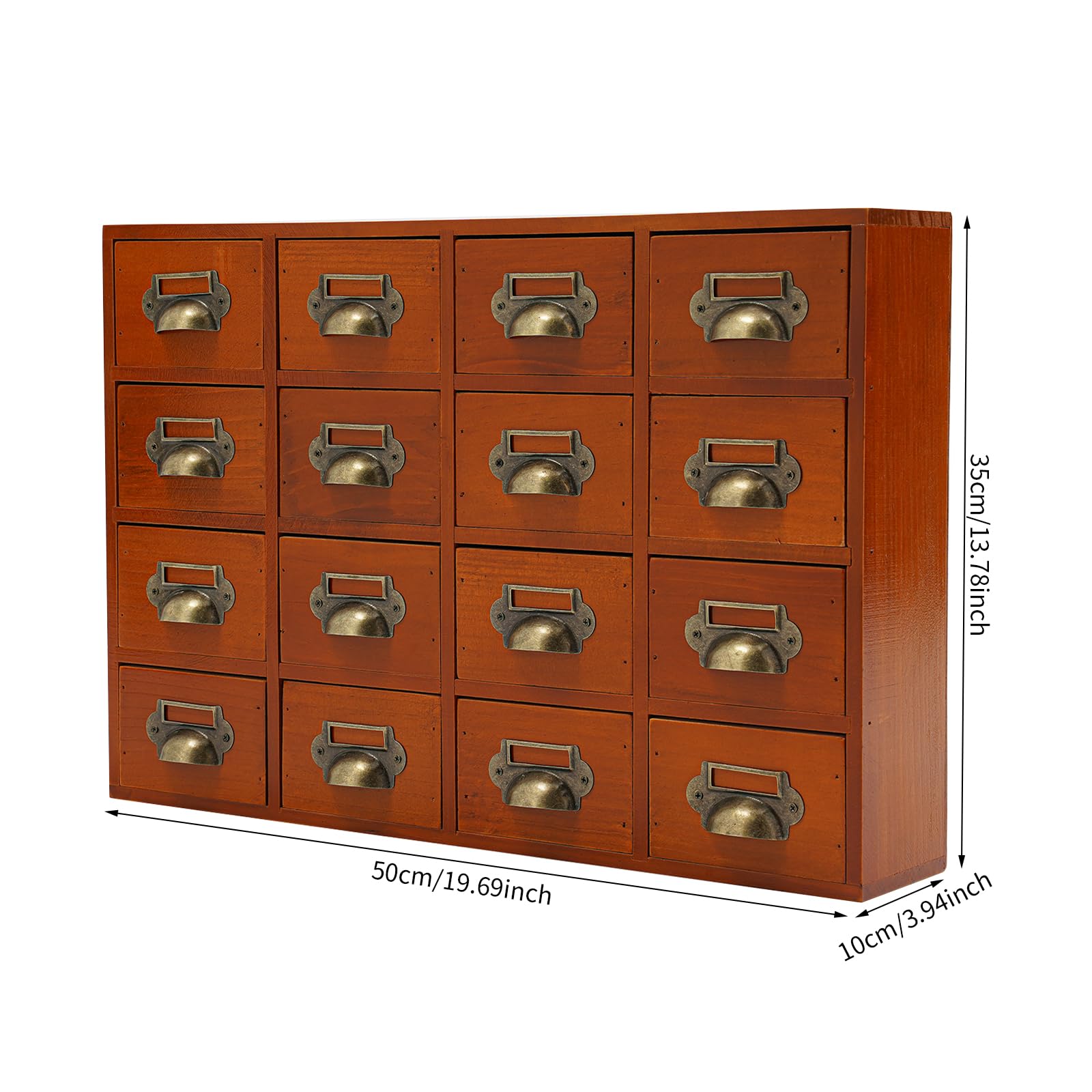 Armadietto da 16 cassetti in legno massello – Design vintage, portata 10 kg, organizer da scrivania per ufficio, casa, farmacia