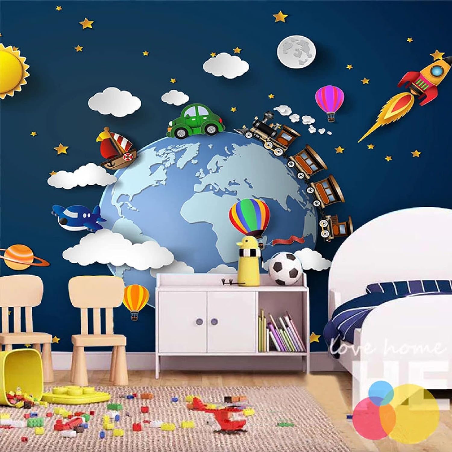 Papier Peint Peler et Coller Cosmique Sticker Mural 3D Amovible Chambre