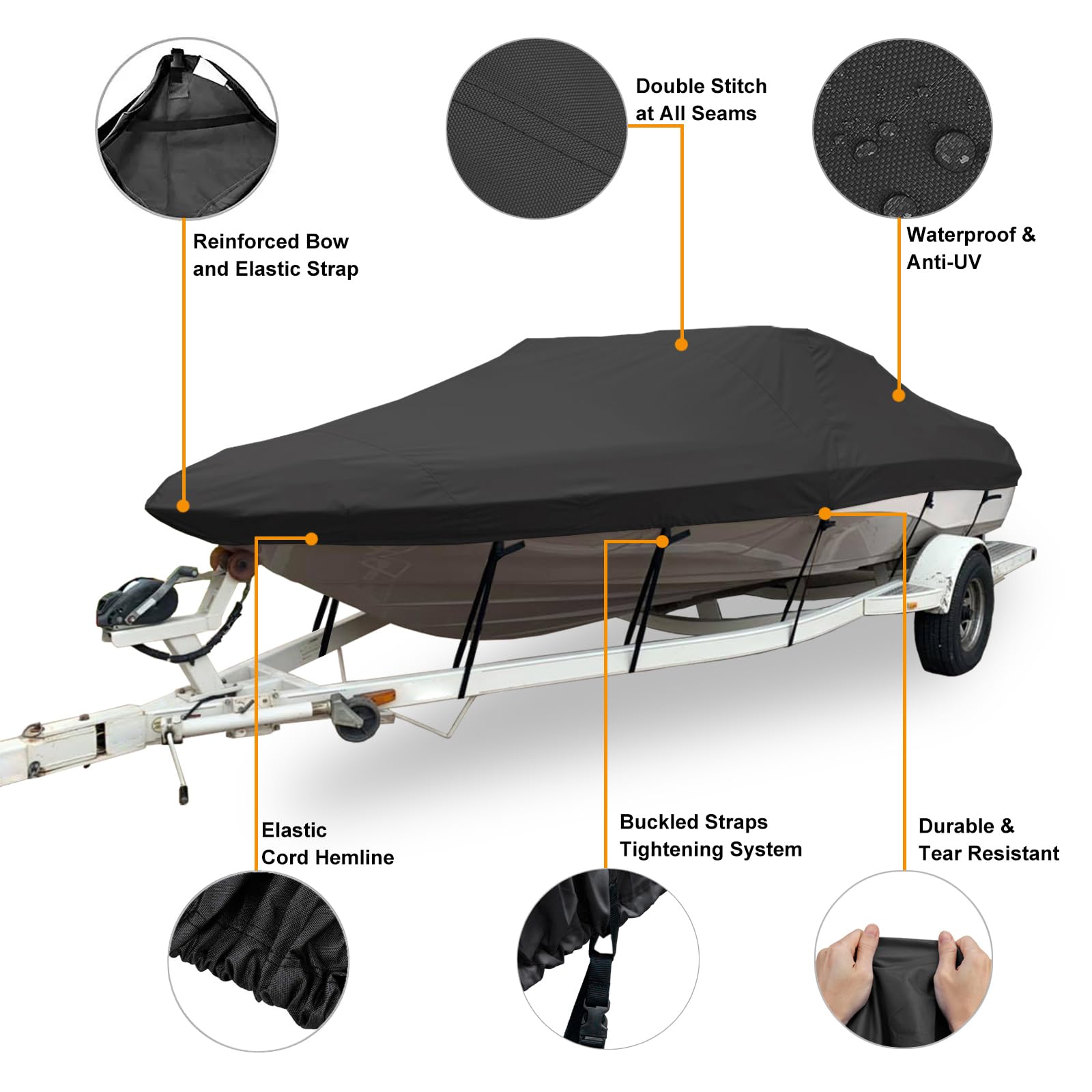 Copertura per Barca Impermeabile, Telo Copri Barche 600D Antipolvere Resistente ai Raggi UV Copribarca Adatto A Scafo A V, Tri-Scafo, Barca da Sci da Pesca,Blu,3.6~4.2m(L) x1.73m(W)