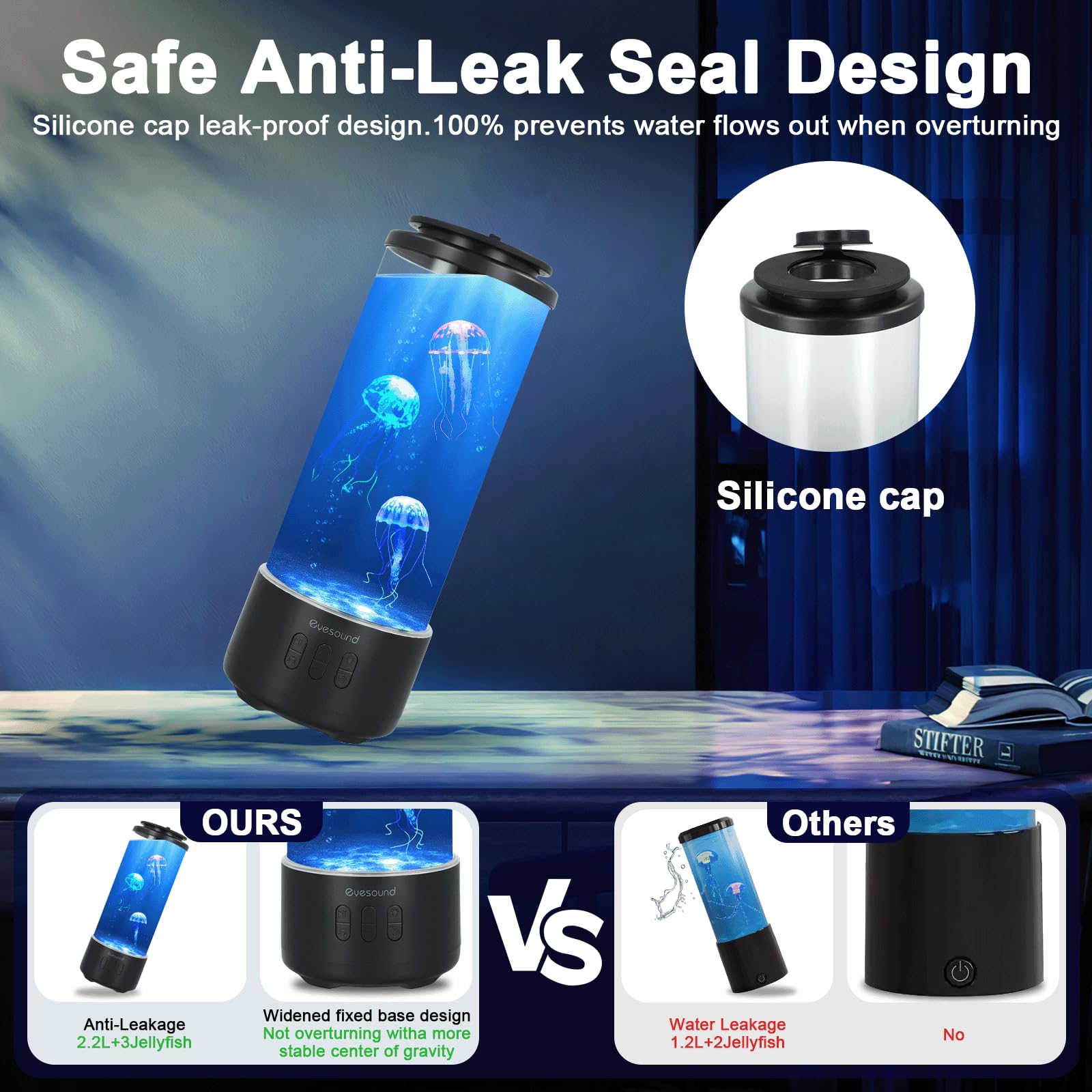 Lampe Meduse Aquarium Lumineuse avec Haut-parleur Bluetooth, 7 Couleurs Changeantes+4 Mode d'éclairage, Lampe de lave avec 3 Bruit blanc, Télécommande, Lampe d'ambianc pour Décoration et Cadeau (Noir)