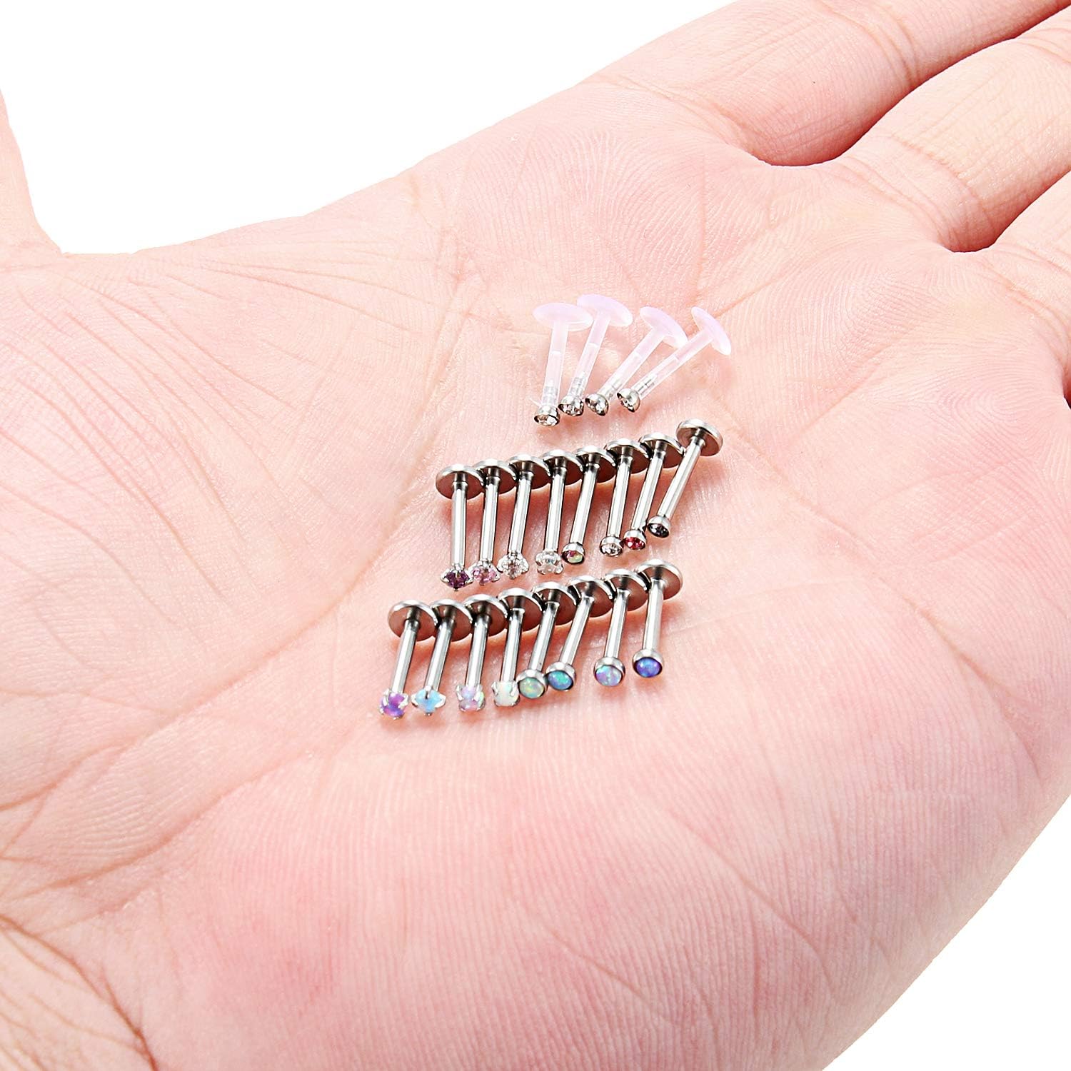 SCERRING 20PCS 16G 8mm Stainless Steel Labret Monroe Lip Ring Tragus Nail Helix Earring Stud Piercing Jewelry with 2mm 3mm CZ - Image 3