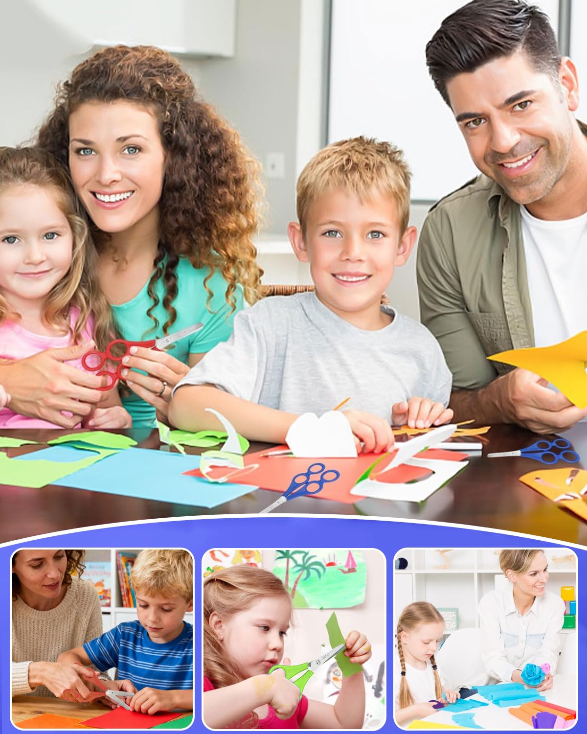 4 Pezzi Forbici Terapeutiche,Forbici 4-Anelli,Forbici per Apprendimento,Forbici Madre-Bambino con Doppio Manico,forbici per bambini,Forbici per Terapista,Forbici per la classe creativa