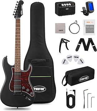 Tostar Electric Guitar Kit with Amp HSS Pickup Beginner Electric Guitar Stratocaster with Gig Bag,Capo,Tremolo, Strap, Picks 39 Full Size Electric Guitars Heavy Metal 6 String for Gifts Satin Black