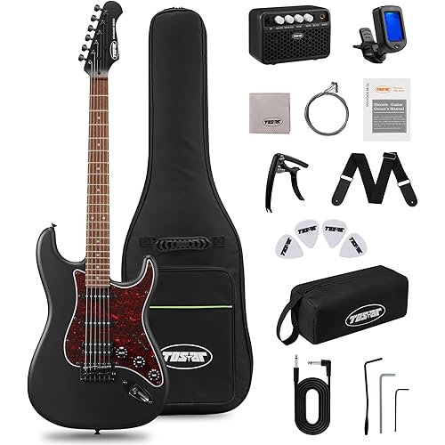 Tostar Electric Guitar Kit with Amp HSS Pickup Beginner Electric Guitar with Gig Bag,Capo,Tremolo, Strap, Picks Stratocaster 39" Full Size Electric Guitars Heavy Metal 6 String for Gifts Satin Black