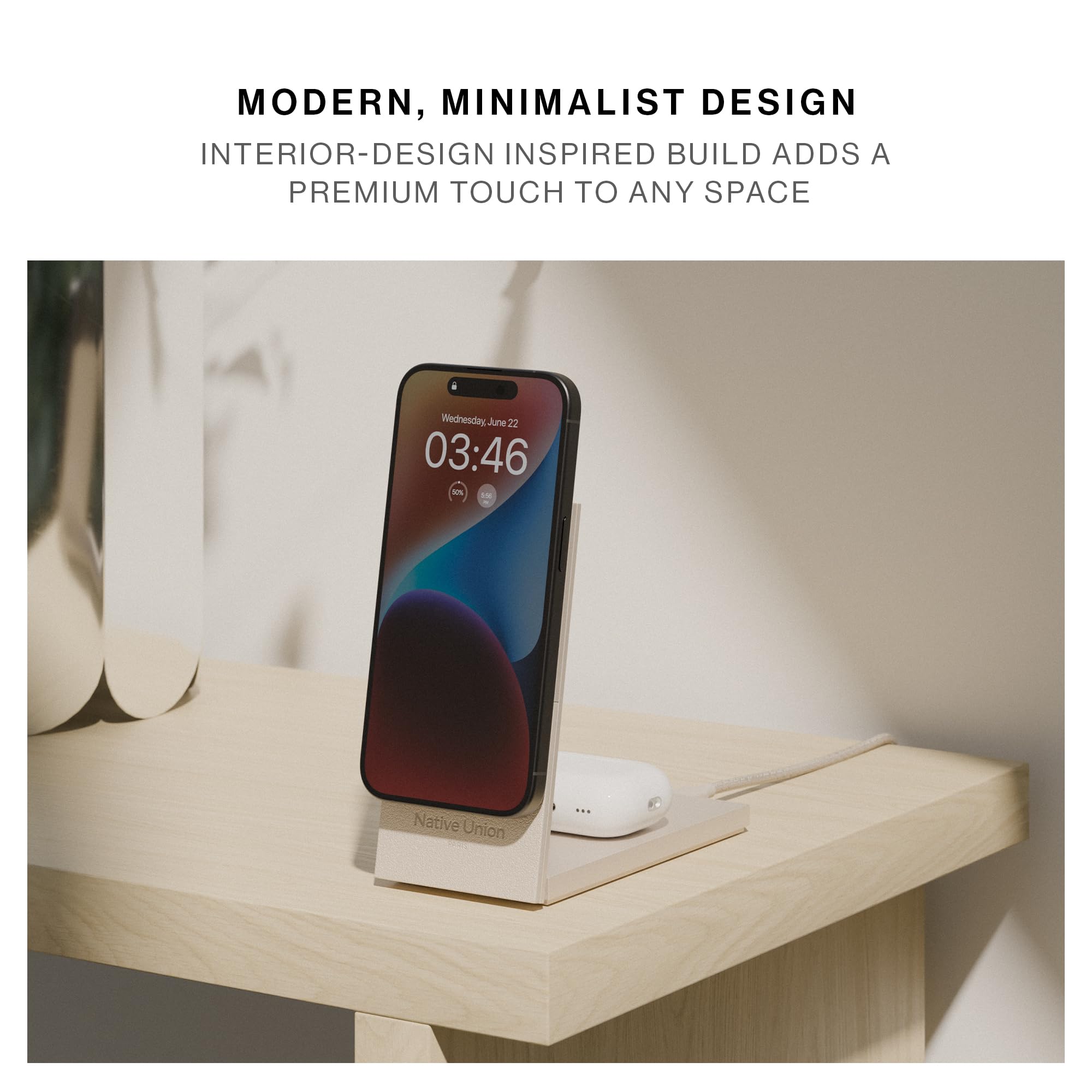 Native Union Rise 3-in-1 Magnetische Draadloze Oplader - Qi2 Gecertificeerd & MagSafe - 15W Snelladende Opvouwbare Oplaadstandaard voor iPhone 16/15/14/13, AirPods (Pro) & Apple Watch(Zandsteen