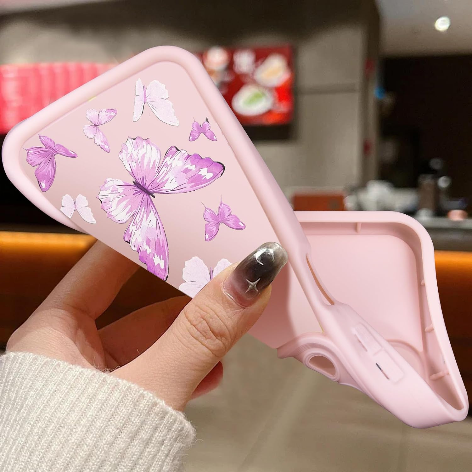 for Samsung Galaxy A55 5G Case, Creative Flower Pattern Design Girls Women Liquid Silicone Cover, Thicker Frame Shockproof and Scratch-Resistant Soft Case for Samsung A55 - Butterfly Pink image 3