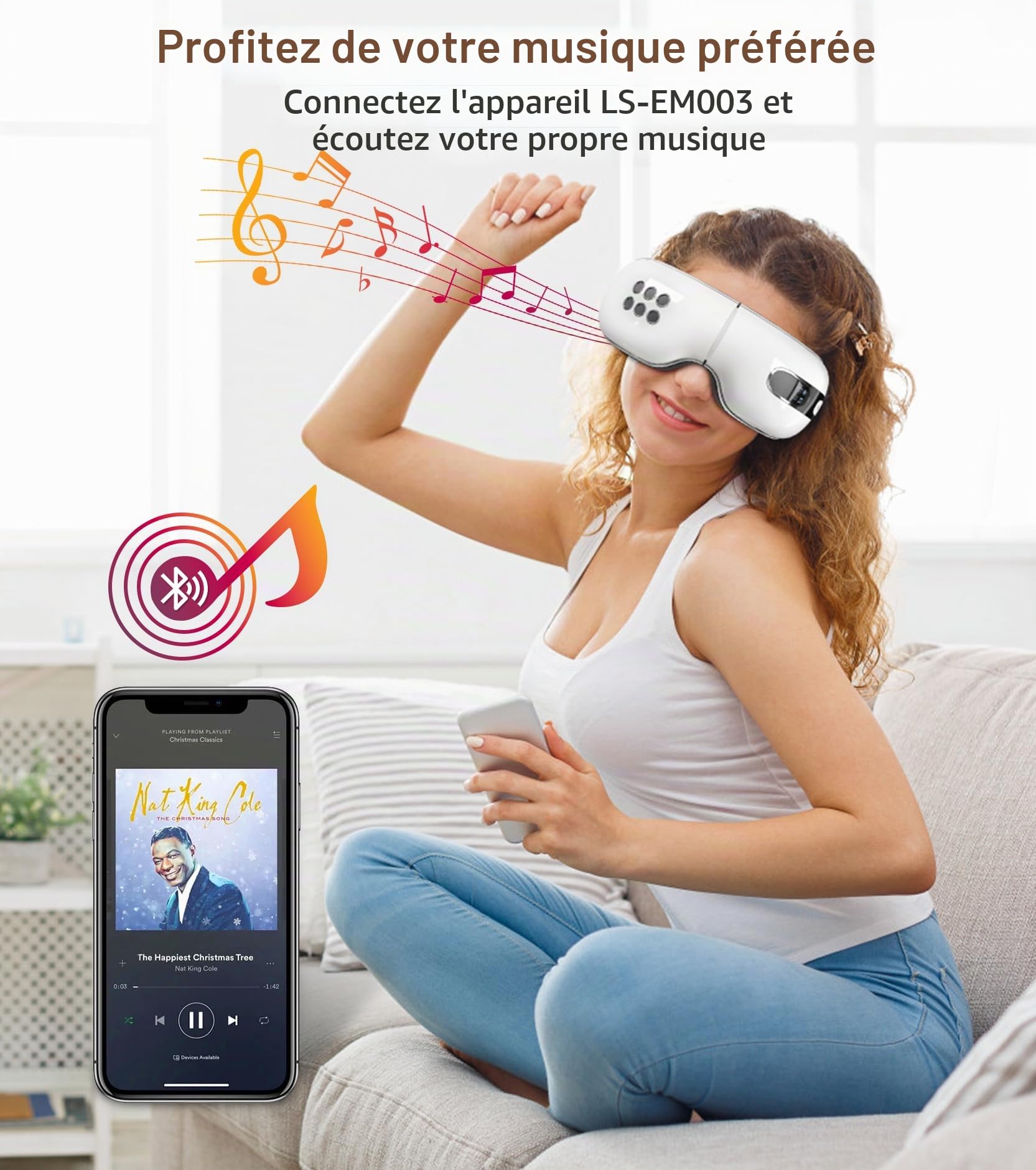 Masseur oculaire avec chaleur et refroidissement, Masque pour les Yeux Rechargeable avec Vibration, compression de l’air, Fonction chaud et froid, musique, Cadeaux idéaux pour femmes/hommes