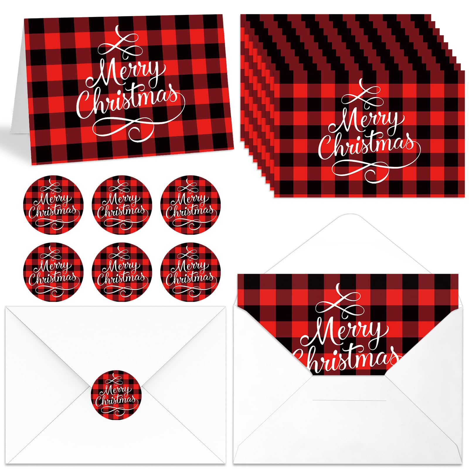 Qilery Lot de 50 cartes de vœux de Noël pliables avec enveloppes et autocollants, cartes cadeaux pour amis, collègues, fournitures d'invitation de vacances, 10,2 x 15,2 cm