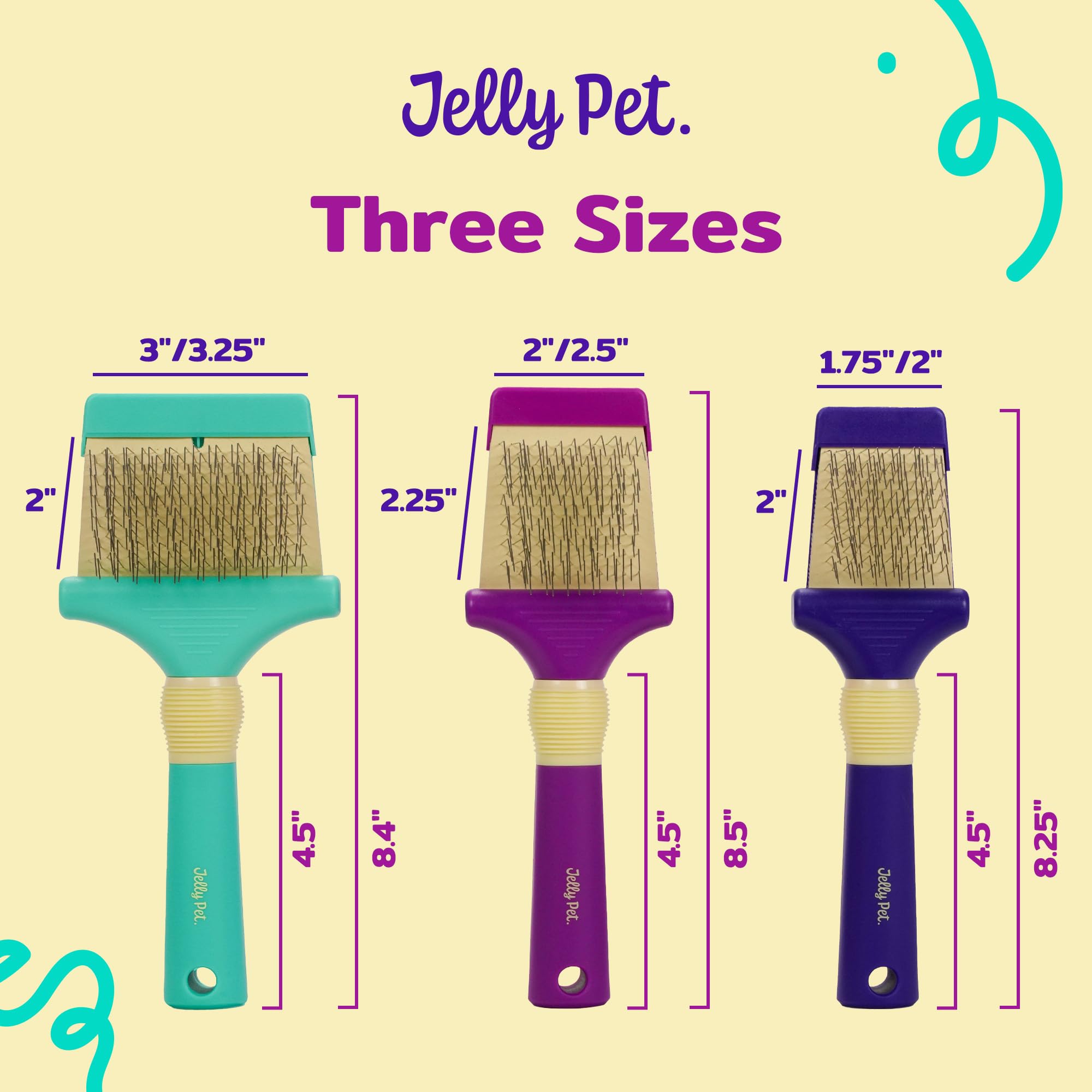 Jelly Pet Cepillo de doble cara para perros, pasadores más largos, cabeza flexible, lados finos/gruesos, elimina enredos no deseados, pequeño, morado