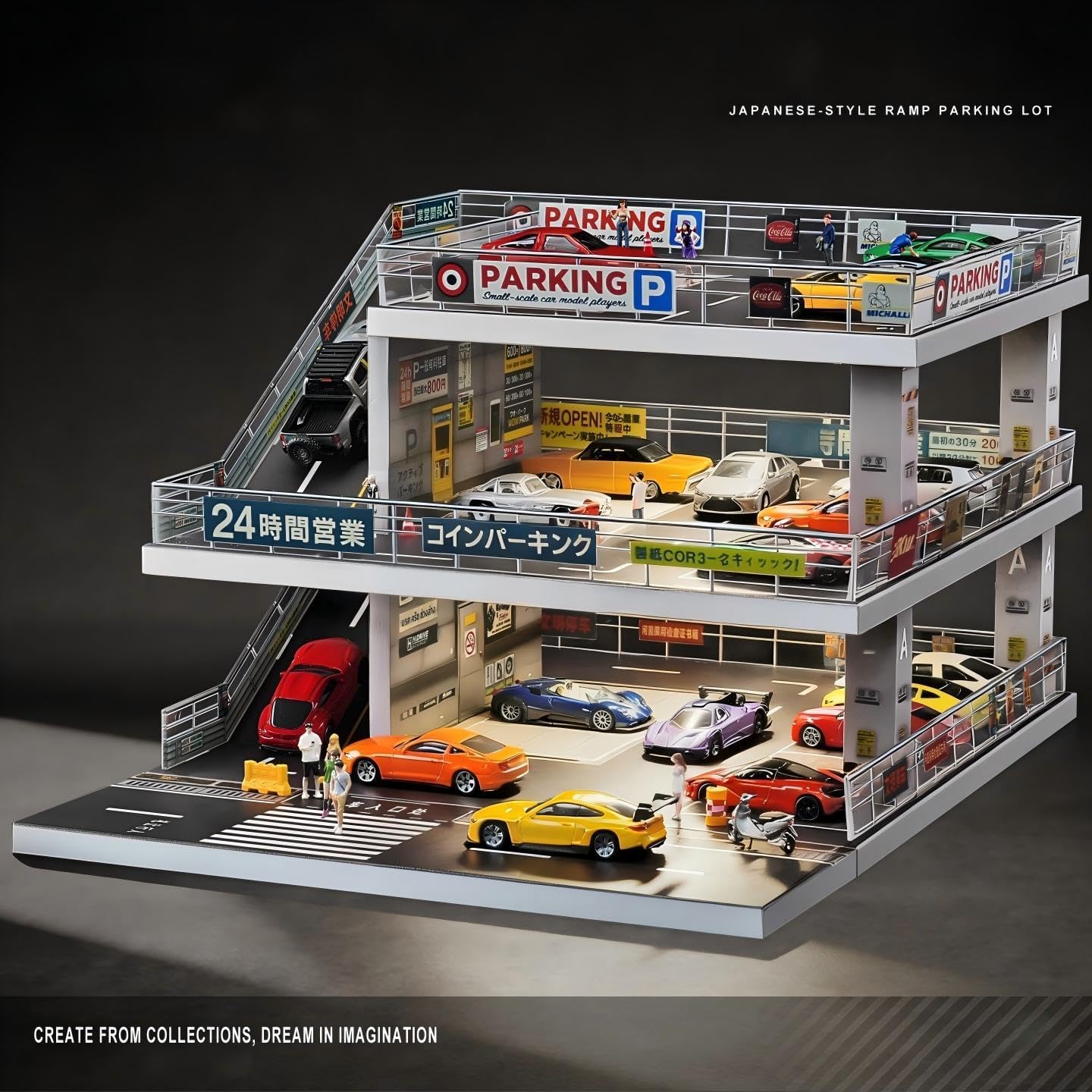 1:64 Scale car Model Display Stand. Die-cast car Display Cabinet Suitable for Hot Wheels, Matchbox, and Similar Vehicles.（Japanese-Style Setting） (Light Gray)