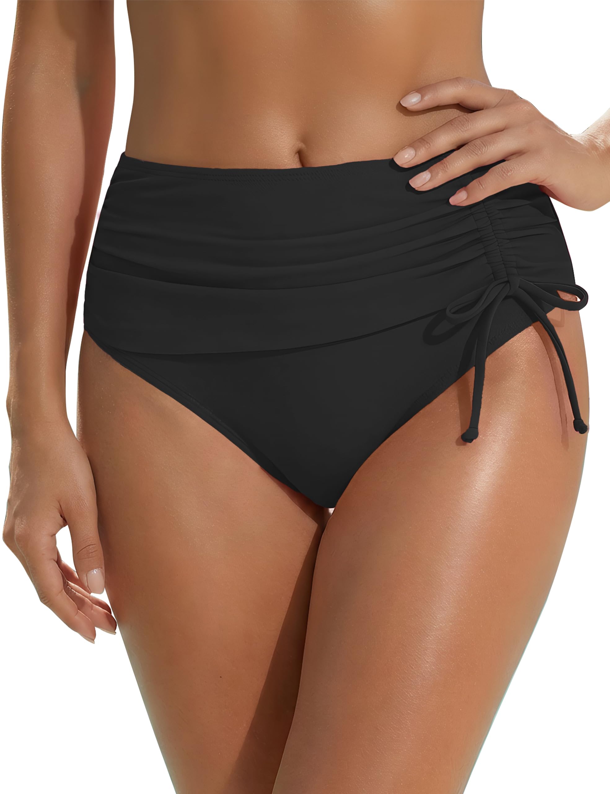 Blooming Jelly Womens High Waisted Bikini Bottoms Tummy Control Swim Suit Brief Drawstring Ruched Bathing Suit Bottom
