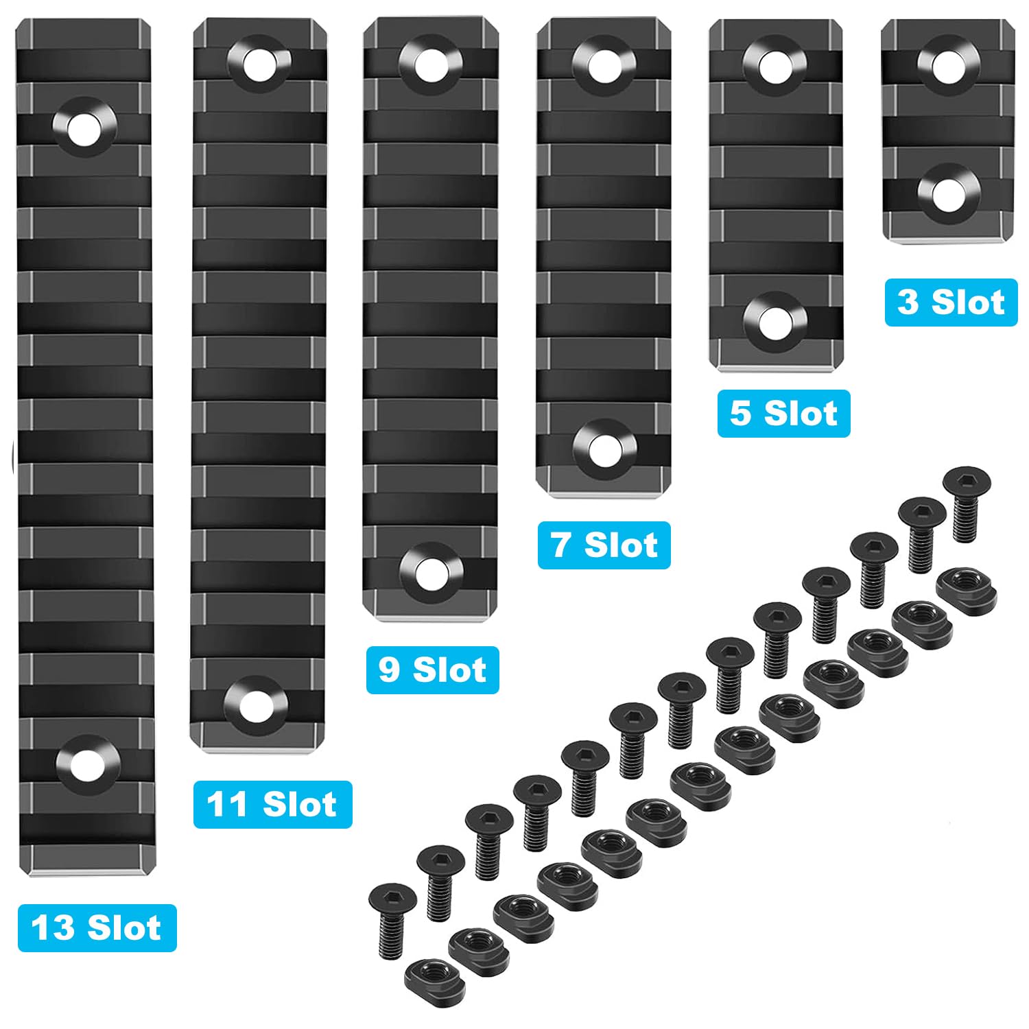 Paike Single Picatinny Rails, 3 5 7 9 11 13 Slot aluminiowy Mock Picatinny Rail z 12 nakrętkami T i wkrętami, 5 Allen Wrench - kwadratowy narożnik