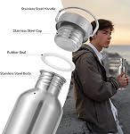 Volhoply 26oz Uninsulated Single Walled Water Bottle, Stainless Steel Reusable Water Bottles with Handle, BPA Free & Plastic Free 18/8 304 Metal Water Bottles for Camping, Hikers, Cyclists