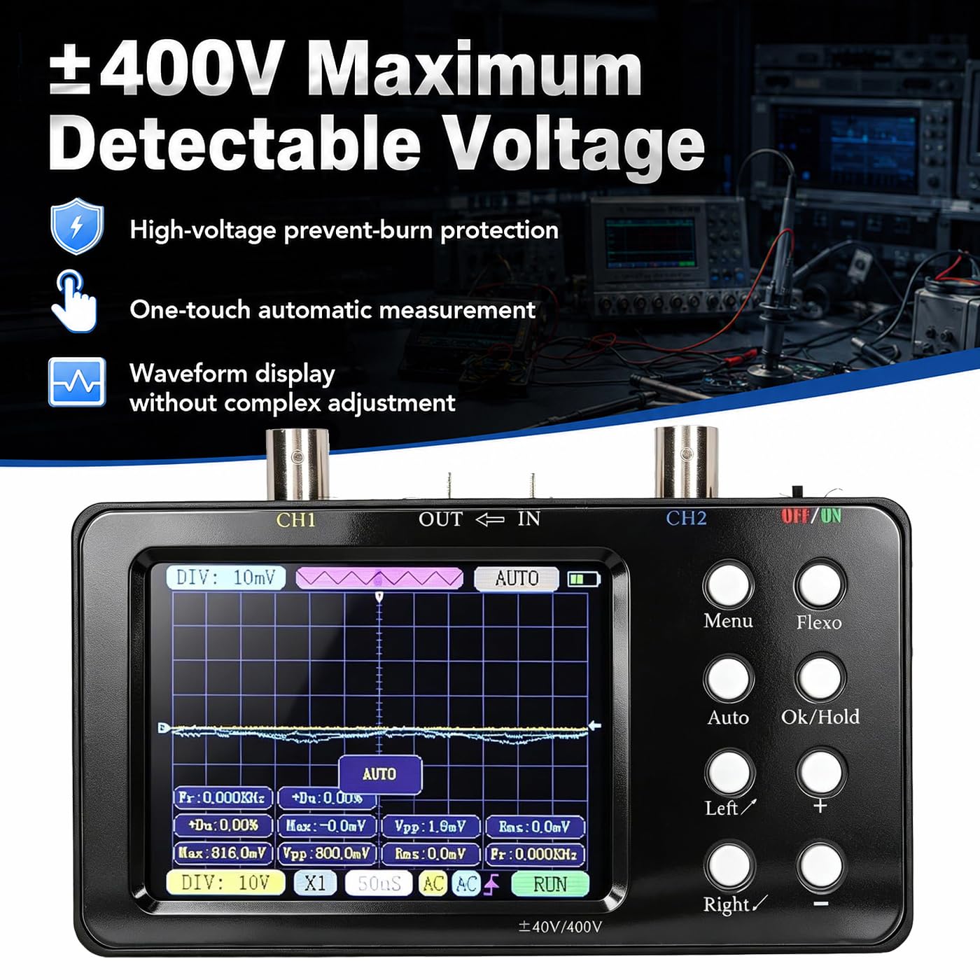 Fyearfly Zweikanal-Oszilloskop, Digitales Oszilloskop-Multimeter 2-Kanal-Tragbarer Signalgenerator 2Mhz Bandbreite Mit LCD-Hintergrundbeleuchtung + Krokodilklemme