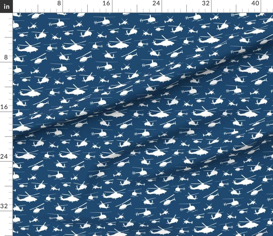 Spoonflower Fabric - Navy Blue White Small Helicopters Aviation Airplane Flight Military Printed on Petal Signature Cotton Fabric by The Yard - Sewing Quilting Apparel Crafts Decor