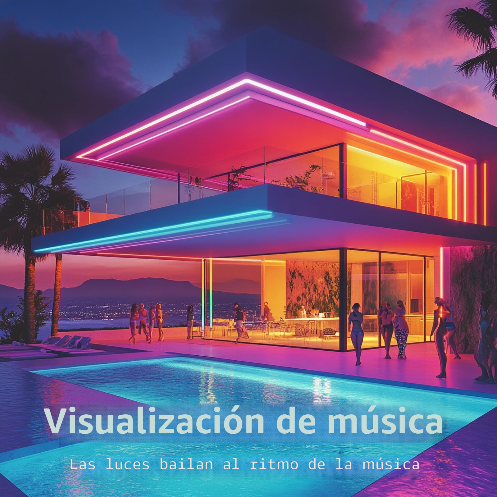 Cinta LED exterior impermeable, Smart IP67 tira LED, sincronización musical led de pared, control de aplicación, diadema LED, dormitorio, jardín, balcón, vacaciones, Navidad(No Remote Control) (30m)