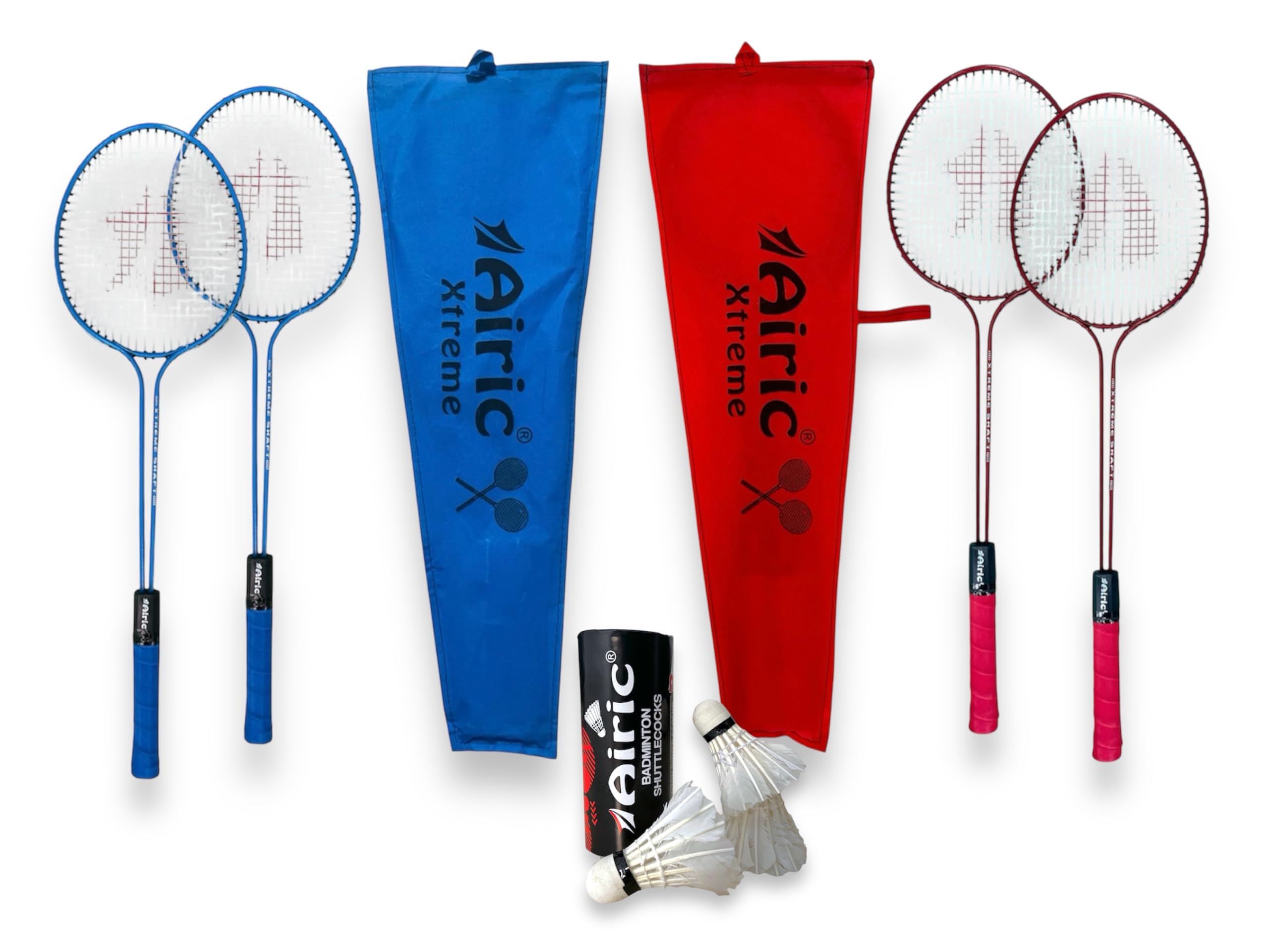 Multicolor Airic Xtreme Double Shaft Raquets with Feather Shuttles Badminton Kit-picture-16