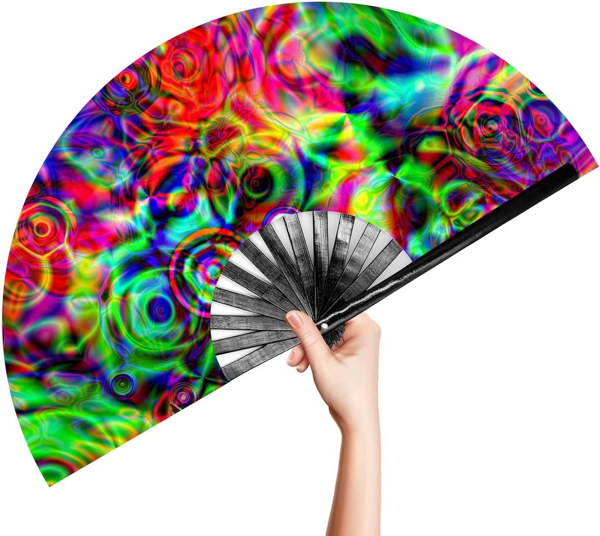 OMyTea Large Rave Folding Hand Fan for Men/Women - 13'' Foldable Clack Festival Fan (Disco Bass)