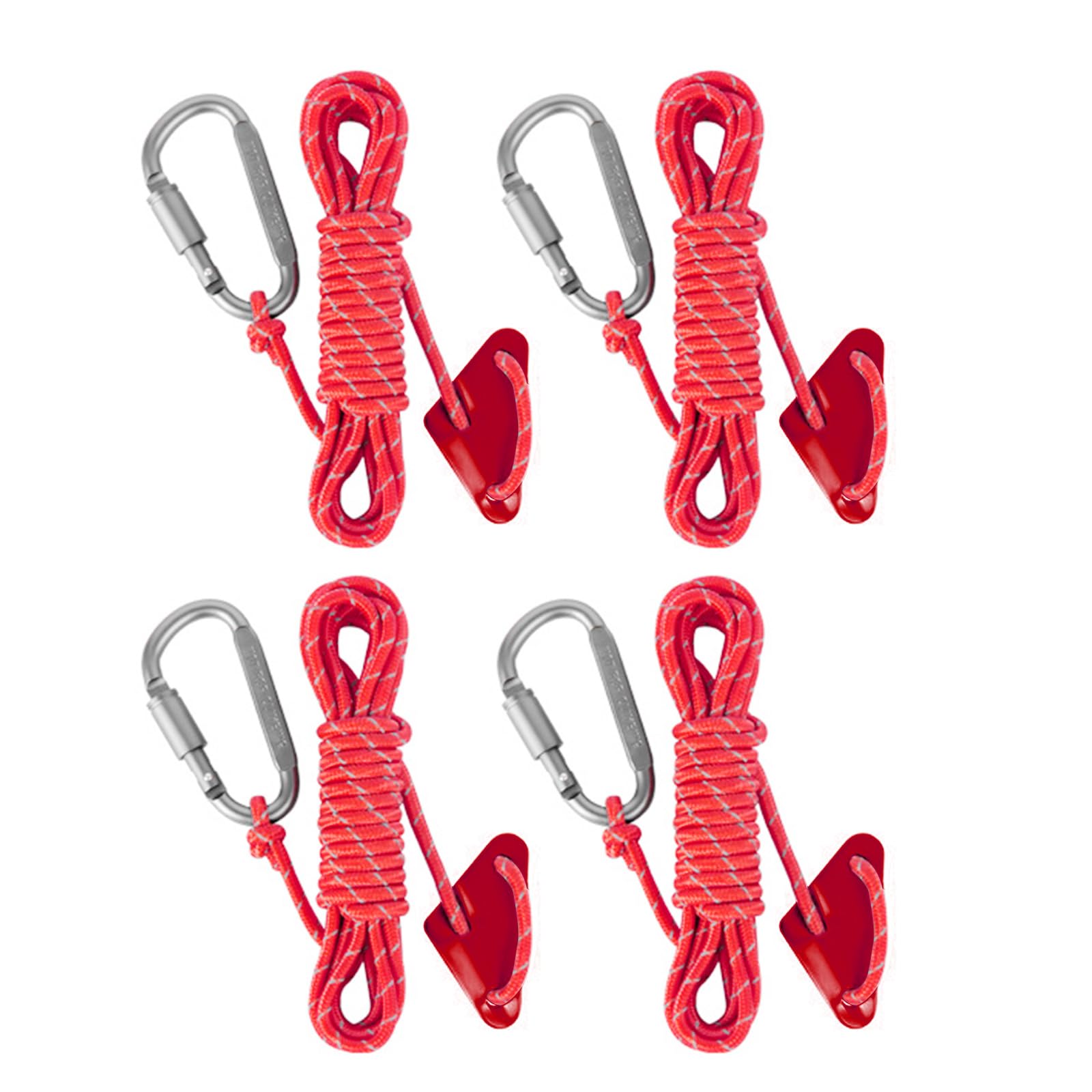 4Pcs Reflective Tent Guy Rope Outdoor Tent Guide Rope with Locking Carabiner Clip Winds Line for Awning Camping Enduring Winds Line with Aluminum Guy Tensioner