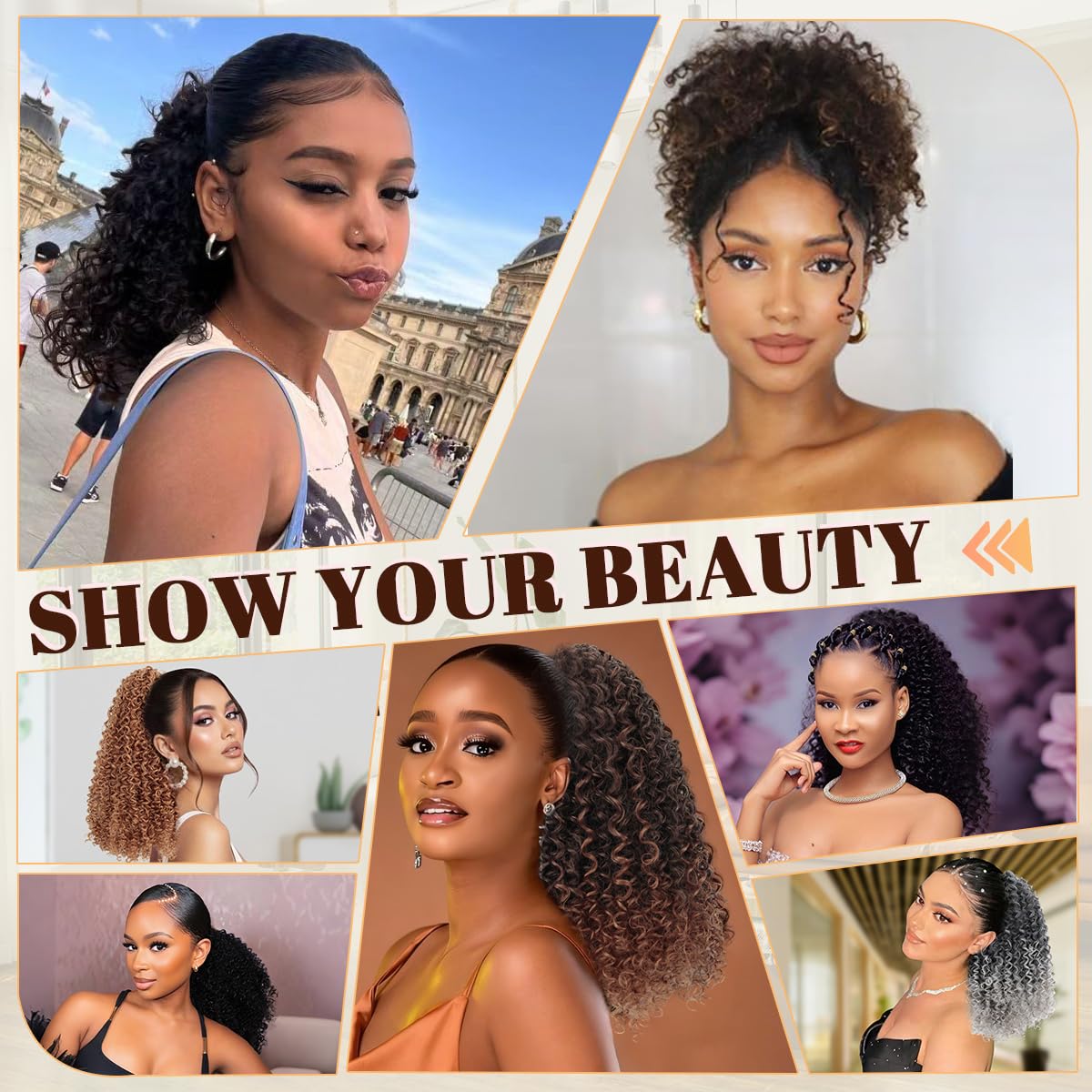 Drawstring Ponytail Extension 14Inch Short Afro Kinky Curly Ponytail for Women Fluffy Pony Tails Hair Extensions Synthetic Hairpiece for Daily Use(1B)